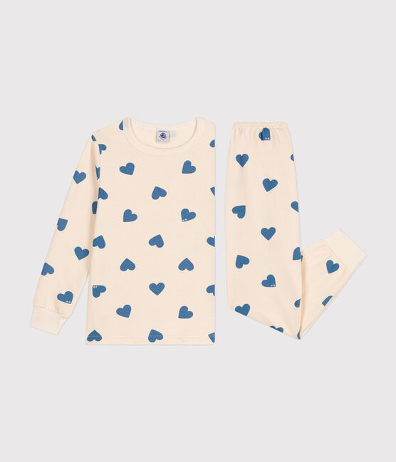 Kinder-Pyjama aus aufgerautem Molton mit Herzmuster blau AVALANCHE/ BEACH