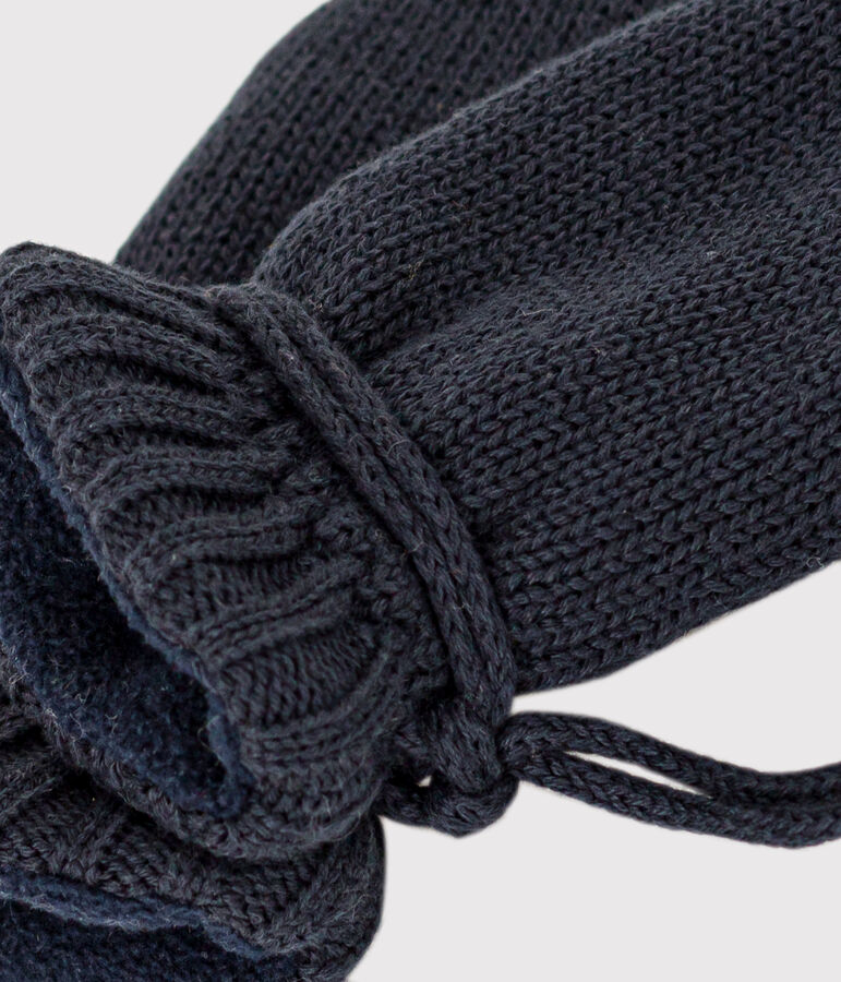 Baby-F&auml;ustlinge aus einfarbigem Strick mit Fleece-Futter blau
