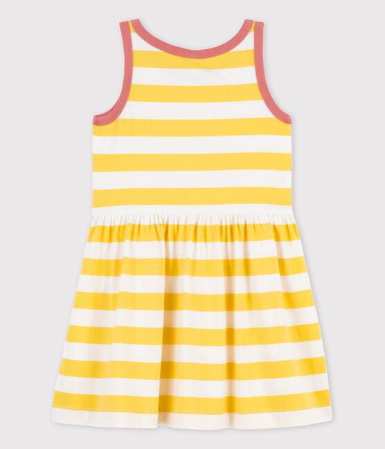 Ärmelloses gestreiftes Kleid aus Baumwolle für Mädchen gelb ORGE/weiss MARSHMALLOW