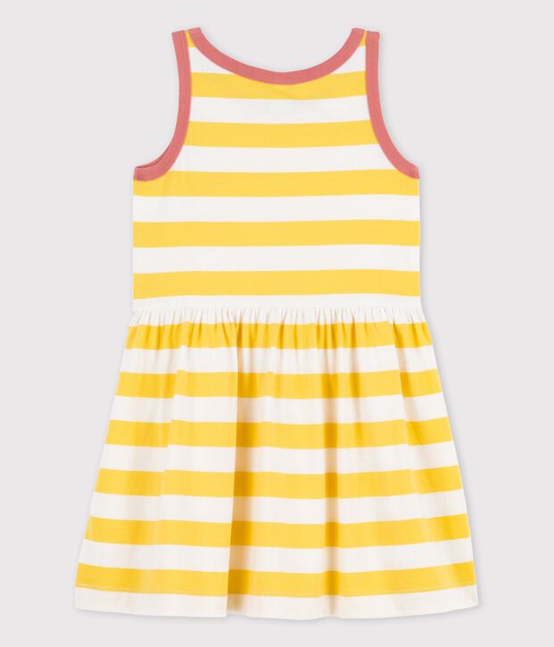 &Auml;rmelloses gestreiftes Kleid aus Baumwolle f&uuml;r M&auml;dchen gelb/weiss