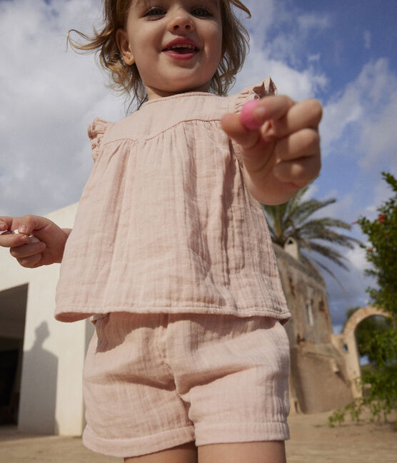 Baby-Set auf einfarbigem Musselinstoff rosa SALINE