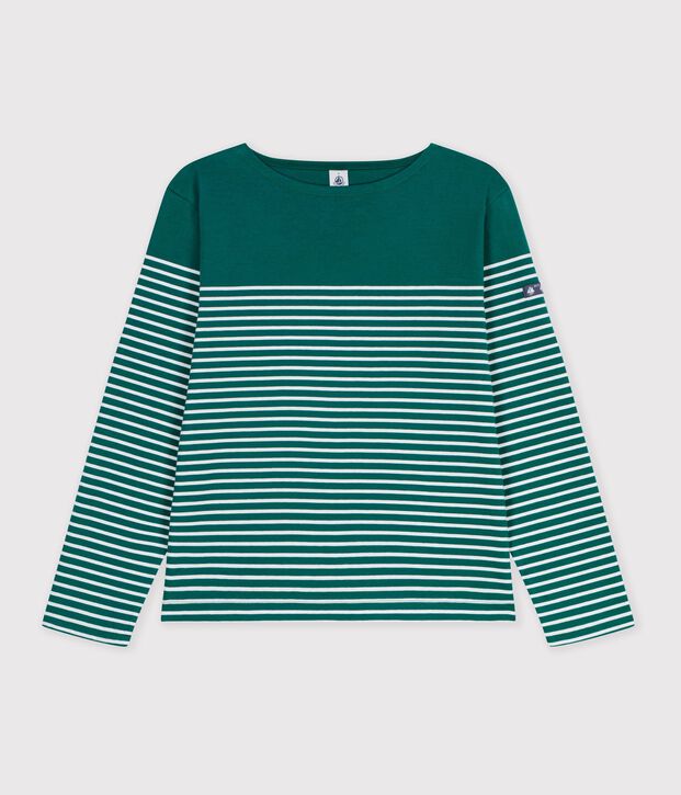 Damen T-Shirt Marini&egrave;re mit Streifen aus Baumwolle gr&uuml;n/weiss
