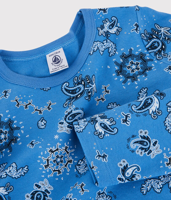 Kinderpyjama aus Bio-Baumwolle blau BRASIER/weiss MULTICO