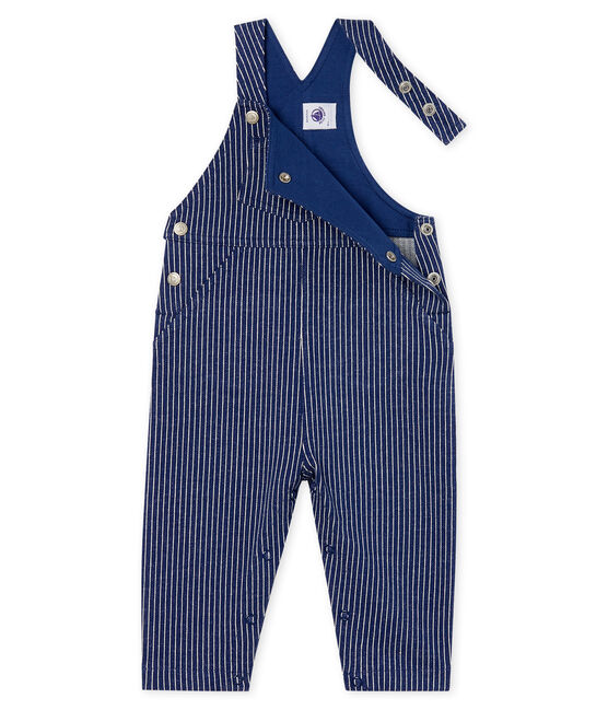 Lange gestreifte Baby-Latzhose aus Strick für Jungen blau SMOKING/weiss MARSHMALLOW