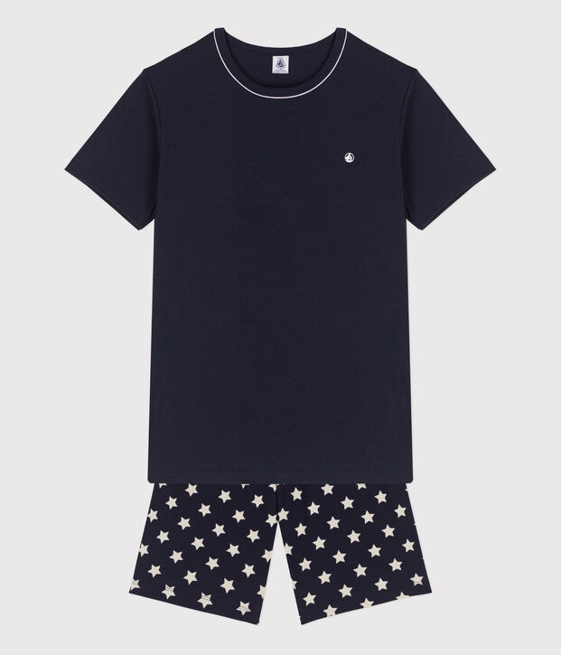 Kinder-Kurzpyjama aus Baumwolle mit Sternenmotiv f&uuml;r Jungen blau/weiss