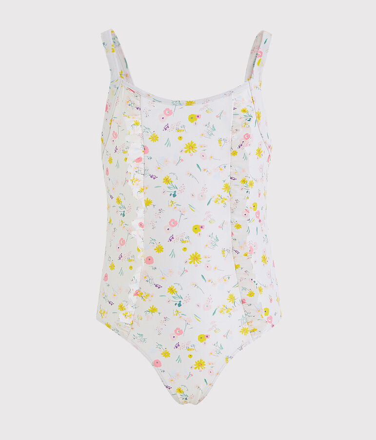 Kinder-Badeanzug aus recyceltem Material f&uuml;r M&auml;dchen weiss/vielfarbig