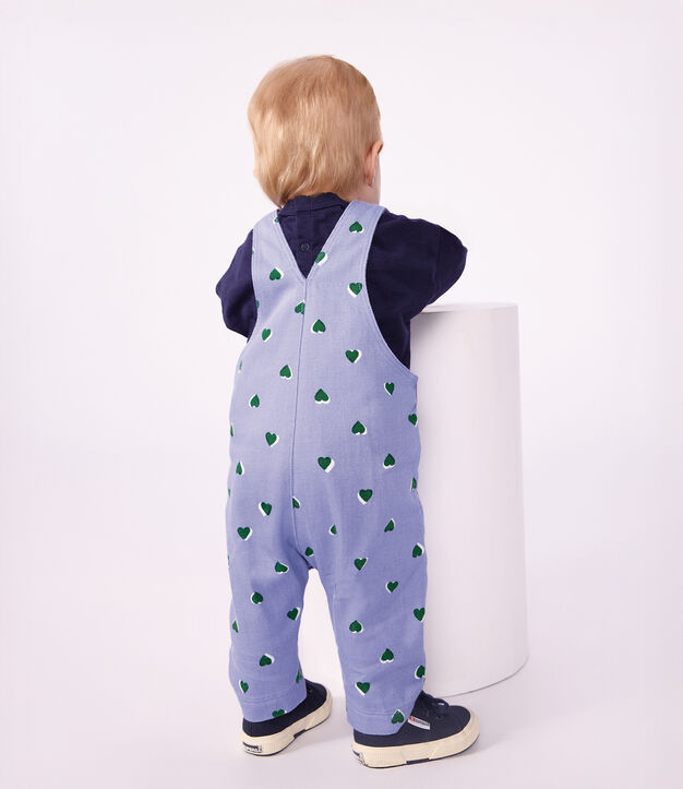 Langbeinige Baby-Latzhose aus Serge mit Herzmotiv violett/vielfarbig