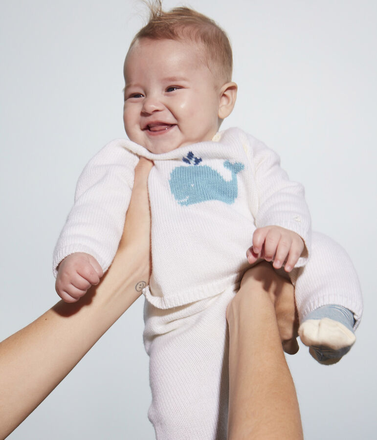 Baby-Set aus Woll- und Baumwoll-Strick weiss