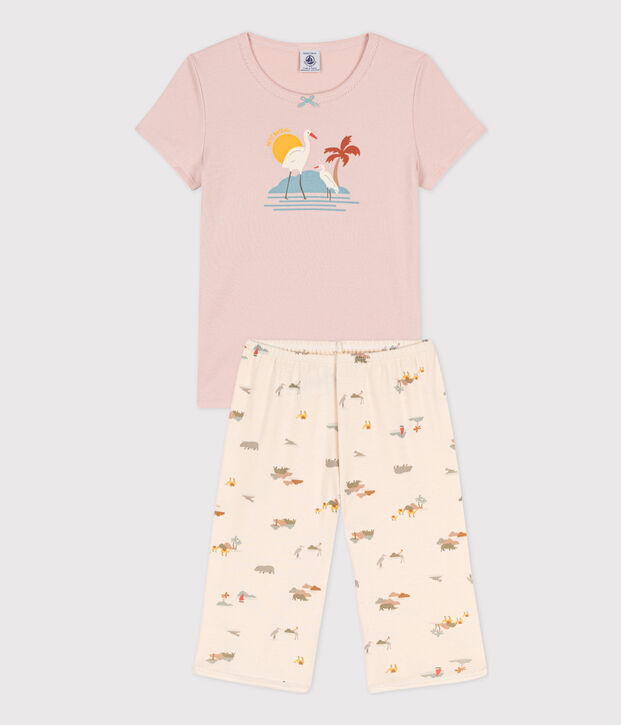 Kinder-Kurzpyjama aus Baumwolle mit Tiermotiv f&uuml;r M&auml;dchen rosa/vielfarbig