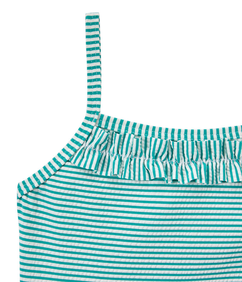 Gestreifter M&auml;dchen-Badeanzug gr&uuml;n/weiss
