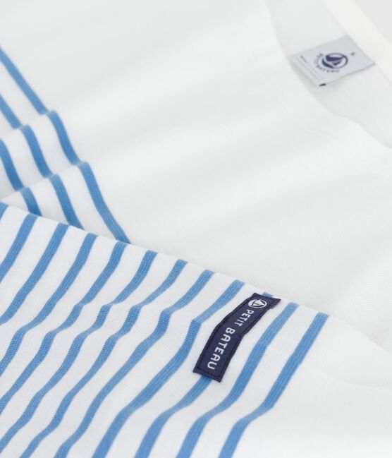 Langärmeliges Damen-T-Shirt "Marinière" aus Baumwolle weiss MARSHMALLOW/blau ALASKA