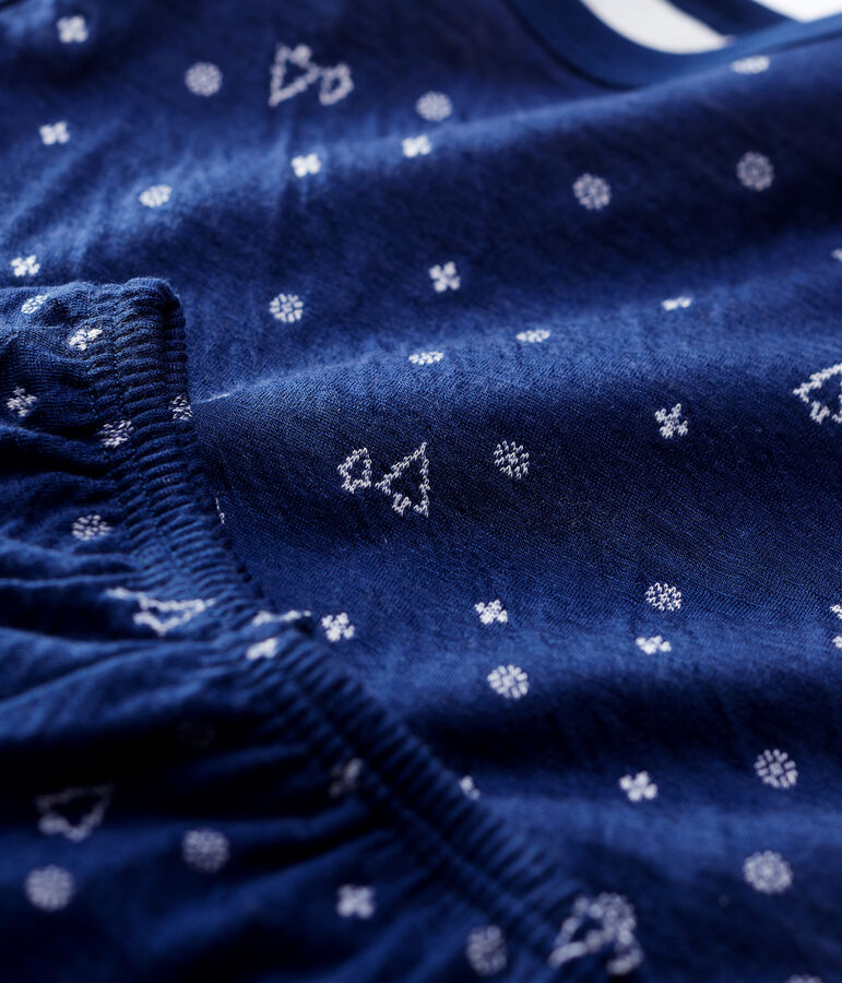 Kinderpyjama im Jacquard-Stil aus Wolle/Baumwolle mit Schneeflockenmotiv blau/weiss