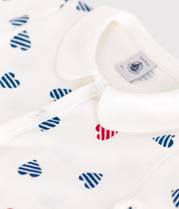 Baby-Kurzoverall aus Baumwolle mit Kragen und gestreiftem Herz weiss/vielfarbig