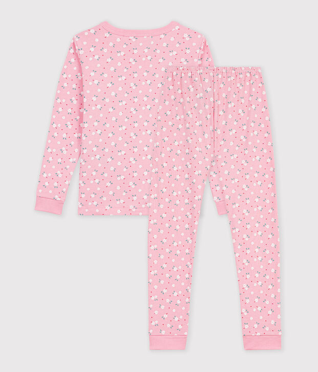 Eng anliegender Kinder-Pyjama aus gemusterter Baumwolle rosa/vielfarbig