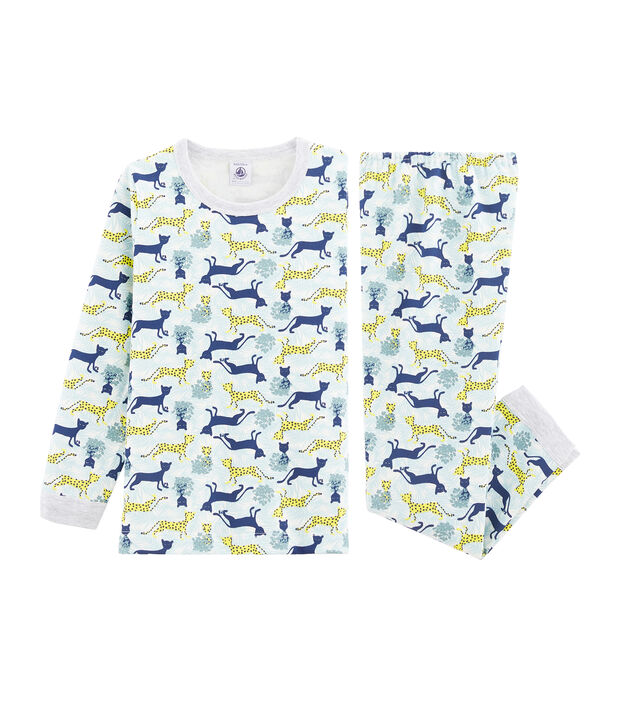 Molton-Pyjama f&uuml;r kleine Jungen weiss/vielfarbig