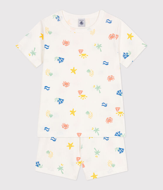 Kinder-Kurzpyjama aus bedruckter Baumwolle weiss MARSHMALLOW/weiss MULTICO
