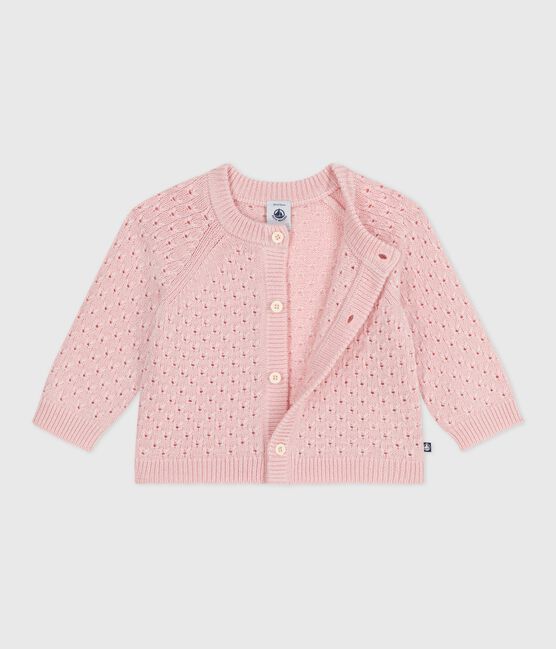 Baby-Cardigan aus einfarbigem Woll- und Baumwollstrick rosa JOLI
