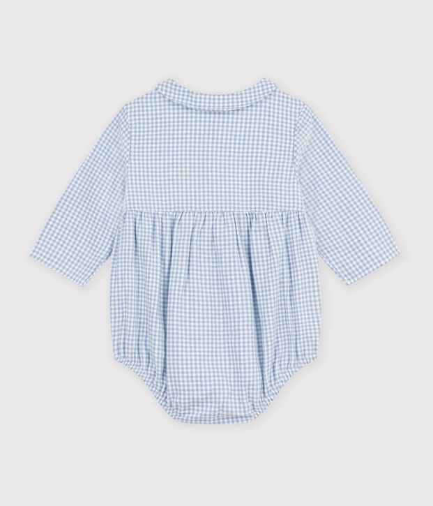 Baby-Kurzoverall aus Baumwolle mit Kragen und Vichy-Muster blau/weiss