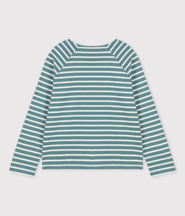 Gekn&ouml;pftes Streifenshirt aus Baumwolle f&uuml;r Damen gr&uuml;n/naturfarben