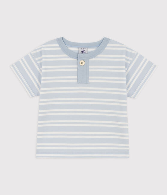 Kurzärmeliges Baby-T-Shirt aus gestreiftem Jersey. GOMME/ MARSHMALLOW