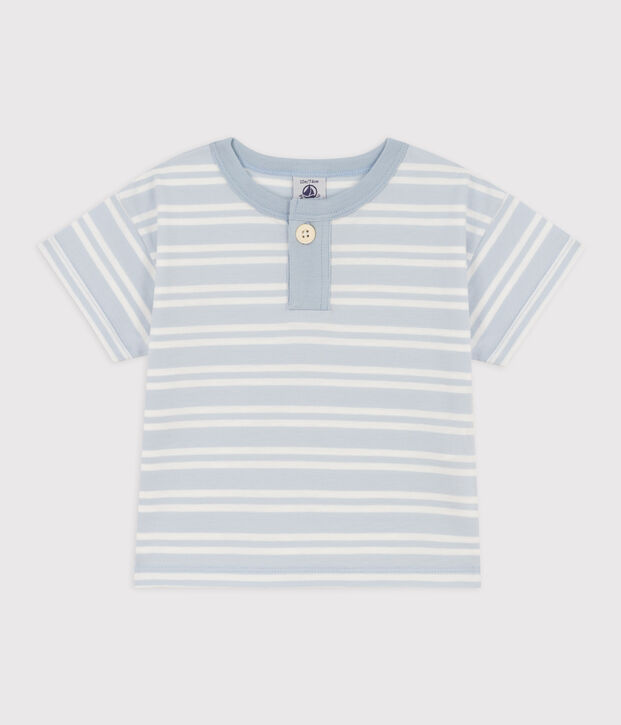 Kurz&auml;rmeliges Baby-T-Shirt aus gestreiftem Jersey. blau/weiss