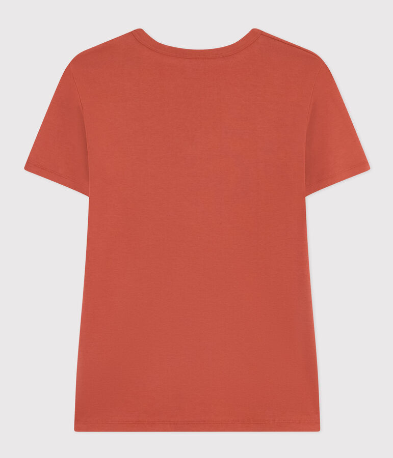 Damen-T-Shirt L'Iconique mit V-Ausschnitt aus Baumwolle, unifarben braun FAMEUX