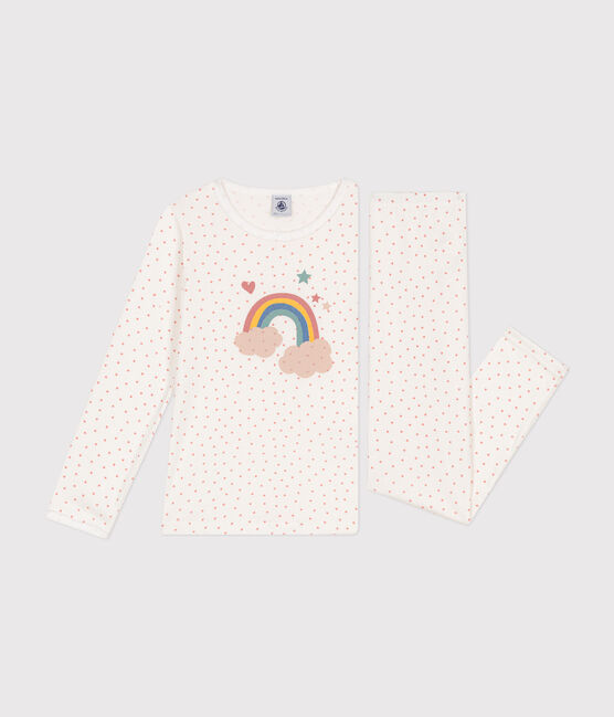 Kinder-Pyjama aus Baumwolle mit kleinen Herzen weiss MARSHMALLOW/ PAPAYE