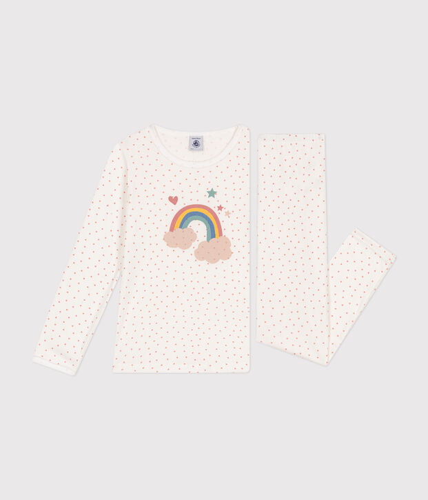 Kinder-Pyjama aus Baumwolle mit kleinen Herzen weiss/rosa