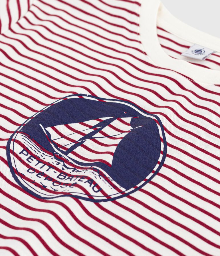 Kurz&auml;rmeliges Damen T-Shirt Le Droit mit geradem Schnitt aus Baumwolle naturfarben/rot