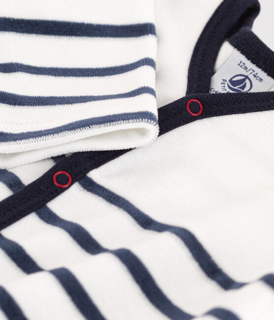 Gestreifter Baby-Strampler aus Nicki weiss MARSHMALLOW/blau SMOKING