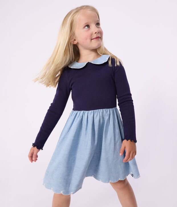 Lang&auml;rmeliges Kinder-Kleid aus zwei Stoffen SOIR