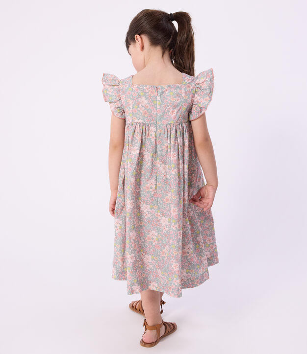 &Auml;rmelloses Kinder-Kleid aus Baumwolle mit Blumenmuster blau/vielfarbig