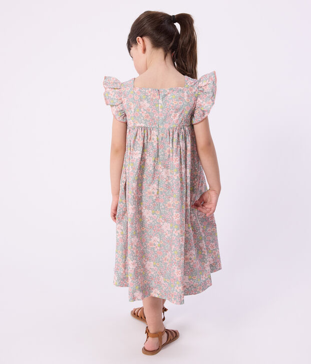 &Auml;rmelloses Kinder-Kleid aus Baumwolle mit Blumenmuster blau/vielfarbig