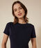 Kurzärmeliges Damen-T-Shirt L'ICONIQUE aus einfarbigem Rippstrick blau SMOKING