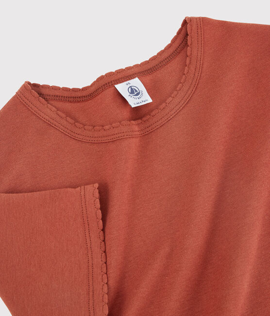 Eng anliegendes T-Shirt aus Bio-Baumwolle mit Pikotkante für Damen braun OMBRIE