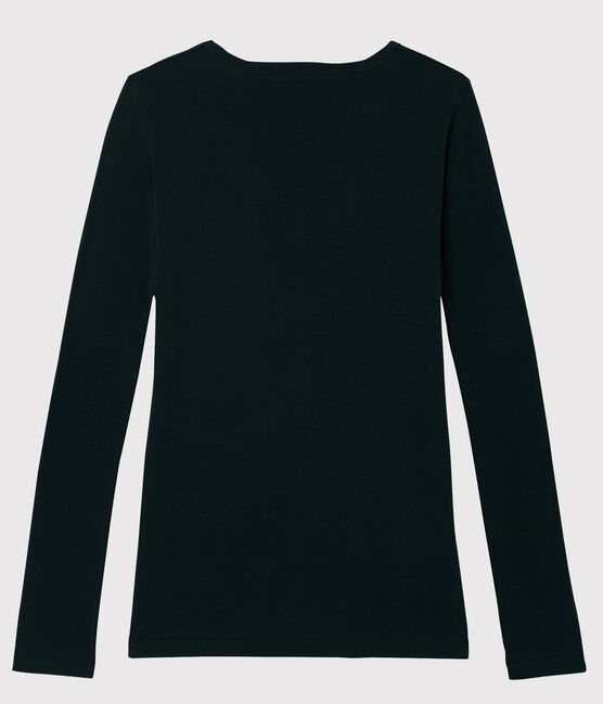 Damen-T-Shirt aus Baumwolle mit V-Ausschnitt schwarz NOIR