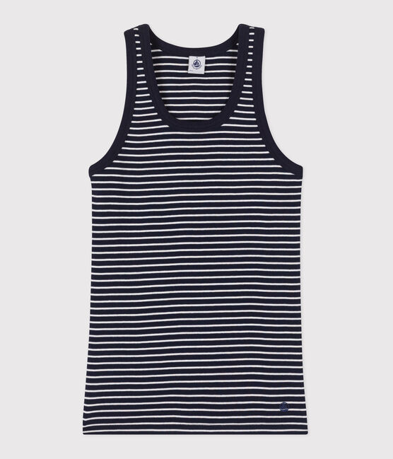 Damen-Tanktop L’Iconique aus gestreifter Baumwolle blau SMOKING/weiss MARSHMALLOW