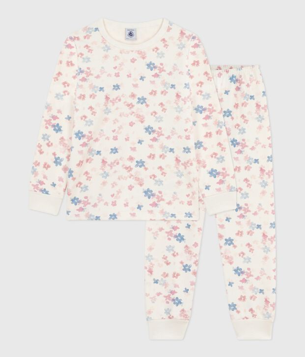Kinder-Pyjama aus Molton mit Blumenmotiv naturfarben/vielfarbig