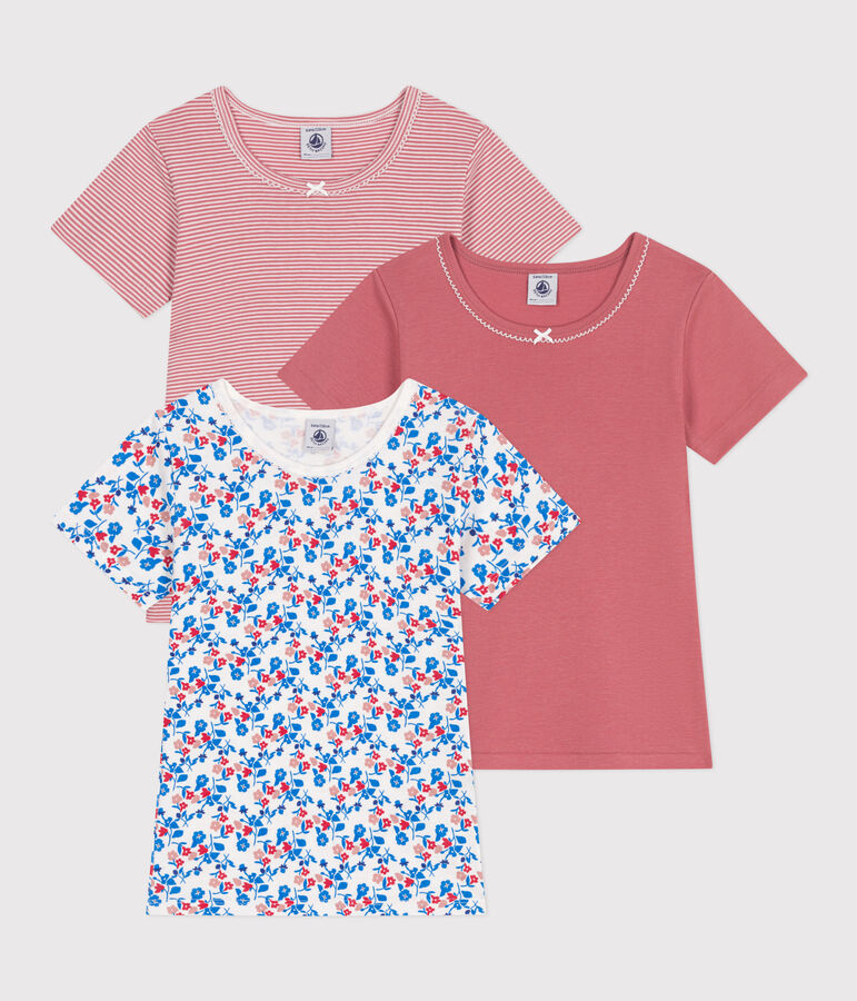 3er-Set kurz&auml;rmelige Kinder-T-Shirts aus Baumwolle mit Blumenmotiv vielfarbig