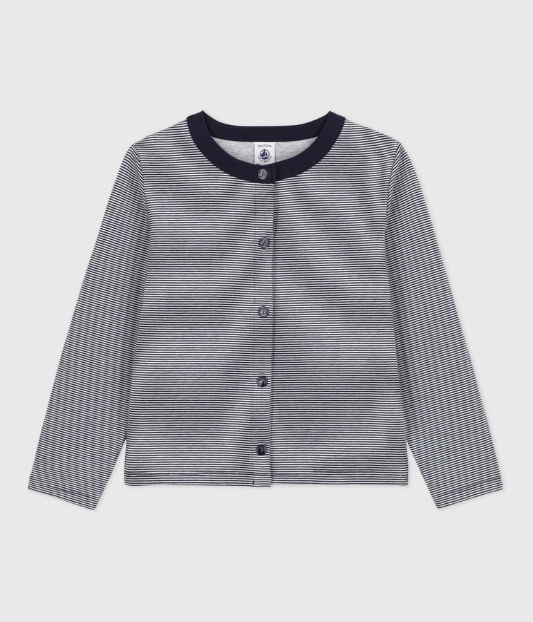 Cardigan aus Doppeljersey Kinder M&auml;dchen blau/weiss