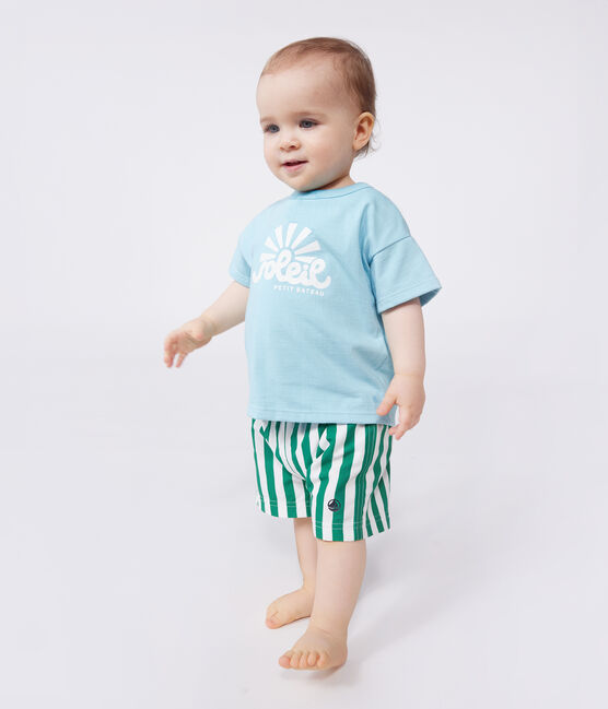 Kurzärmeliges Baby-T-Shirt aus einfarbiger Baumwolle blau AQUATIC