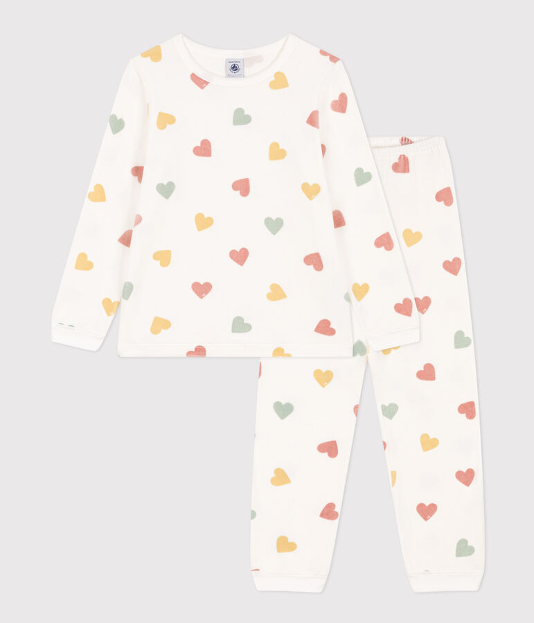 Kinderpyjama aus Nicki mit Herzmotiv f&uuml;r M&auml;dchen weiss MARSHMALLOW/weiss MULTICO