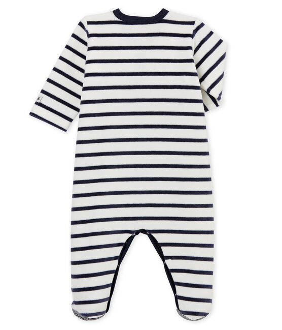 Baby-Strampler aus Samt, Unisex weiss MARSHMALLOW/blau SMOKING