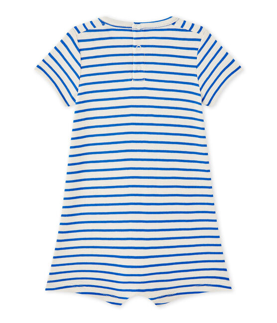 Kurzer Baby-Jungen-Einteiler mit Marinestreifen weiss FETA/blau PERSE