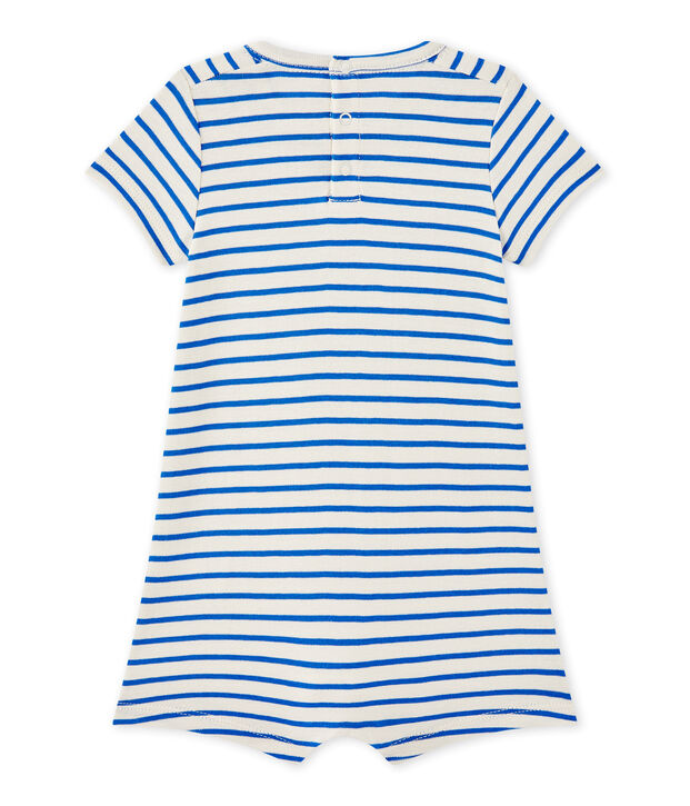 Kurzer Baby-Jungen-Einteiler mit Marinestreifen beige/blau