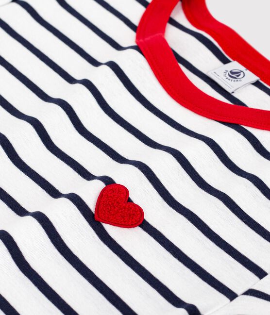 Kurzarm-T-Shirt aus Baumwolle für Damen weiss MARSHMALLOW/blau SMOKING