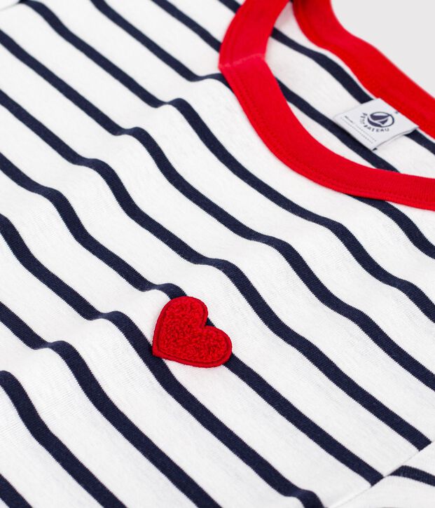 Kurzarm-T-Shirt aus Baumwolle f&uuml;r Damen weiss/blau