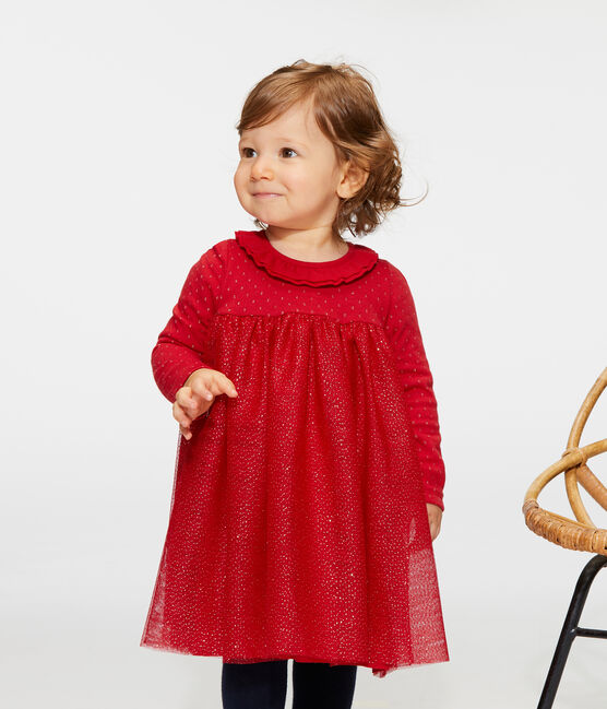 Langärmeliges Babykleid aus Materialmix für Mädchen rot TERKUIT/gelb OR