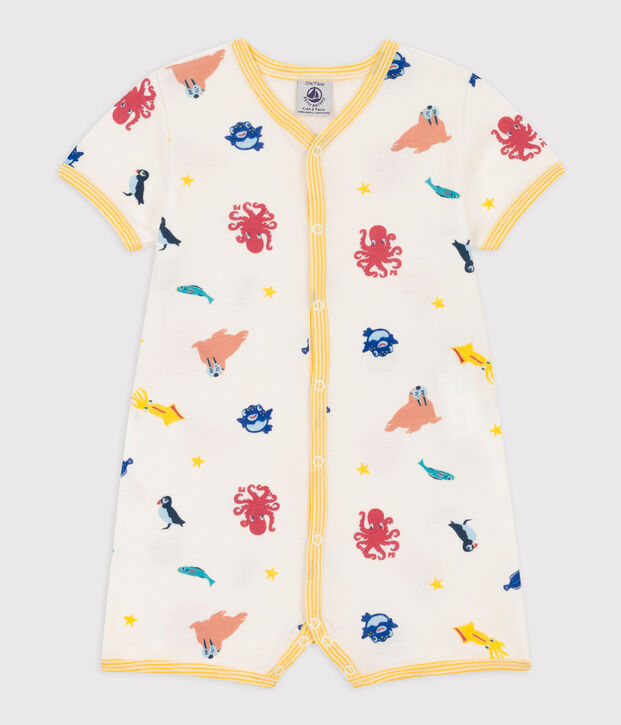 Baby-Kurzoverall aus Baumwolle mit Meerestieren weiss/vielfarbig