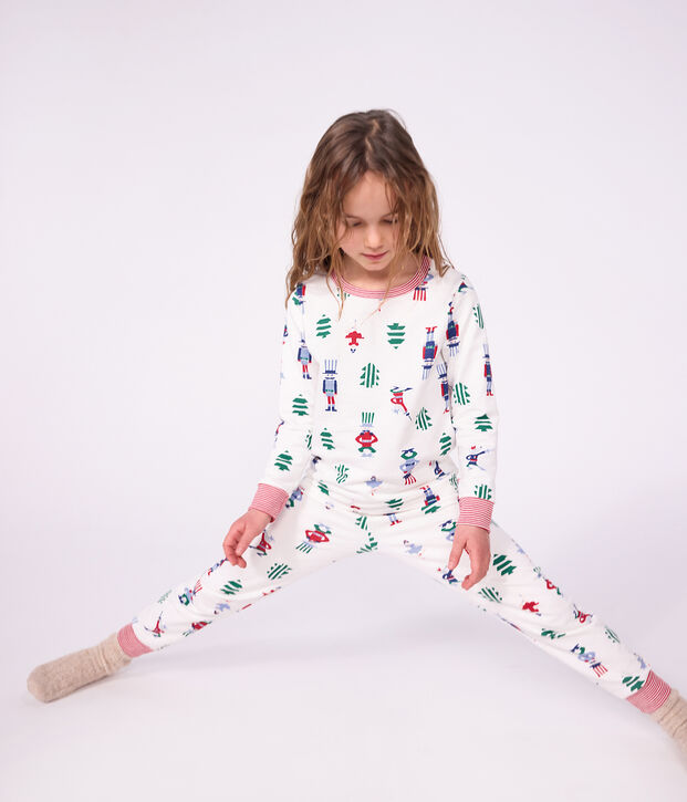 Kinder-Pyjama aus Molton mit Weihnachts-Motiv weiss/vielfarbig
